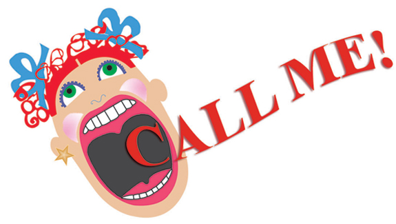 This is a fun image of a colorful person yelling "Call Me".