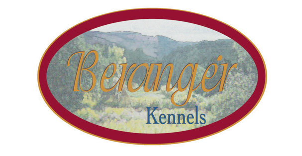 This is a burgundy colored enlarged image of a logo for Berangr Kennels.