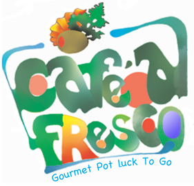 This is a logo of a stylized bowl of salad for Caf Alfresco