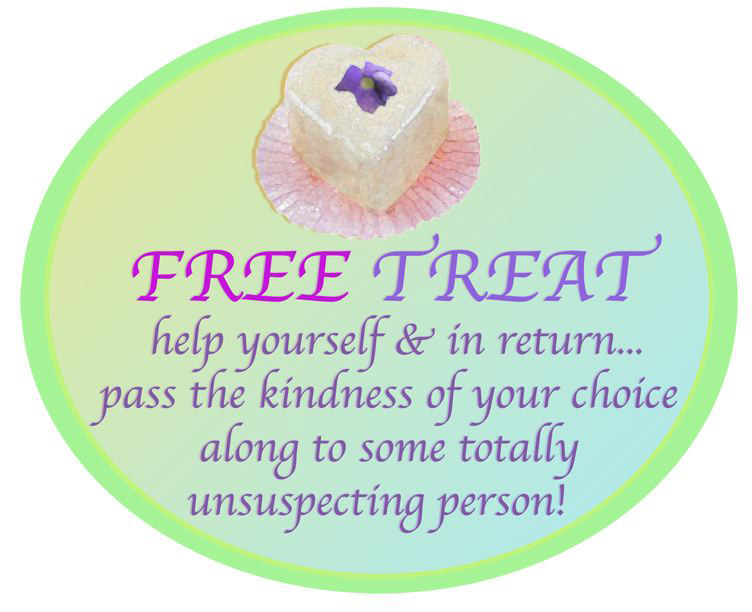 This is an enlarged image of a sign for a display featuring free treats.