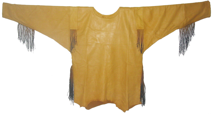 This is an enlargement of the front of the deerskin medicine shirt.