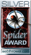 Award badge from web thrower featuring animated spider.